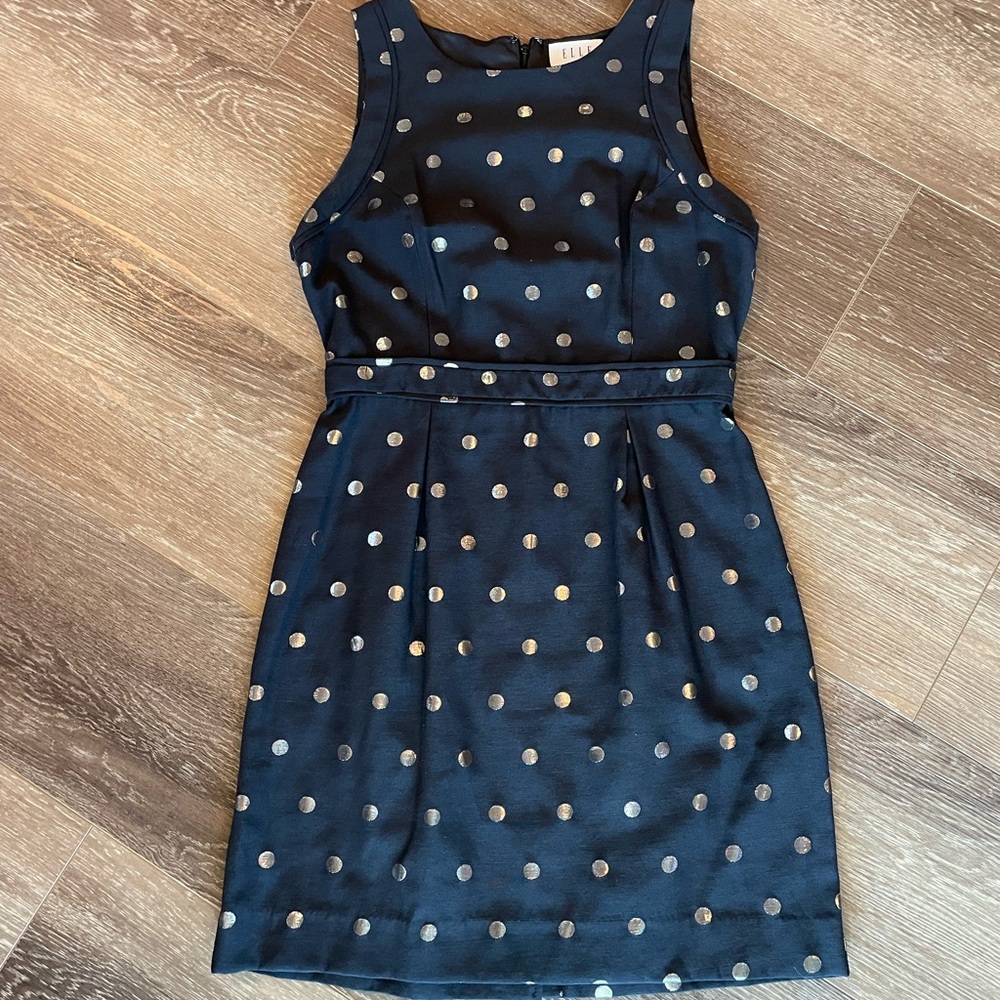 ELLE Size 8 black and silver polka dot dress